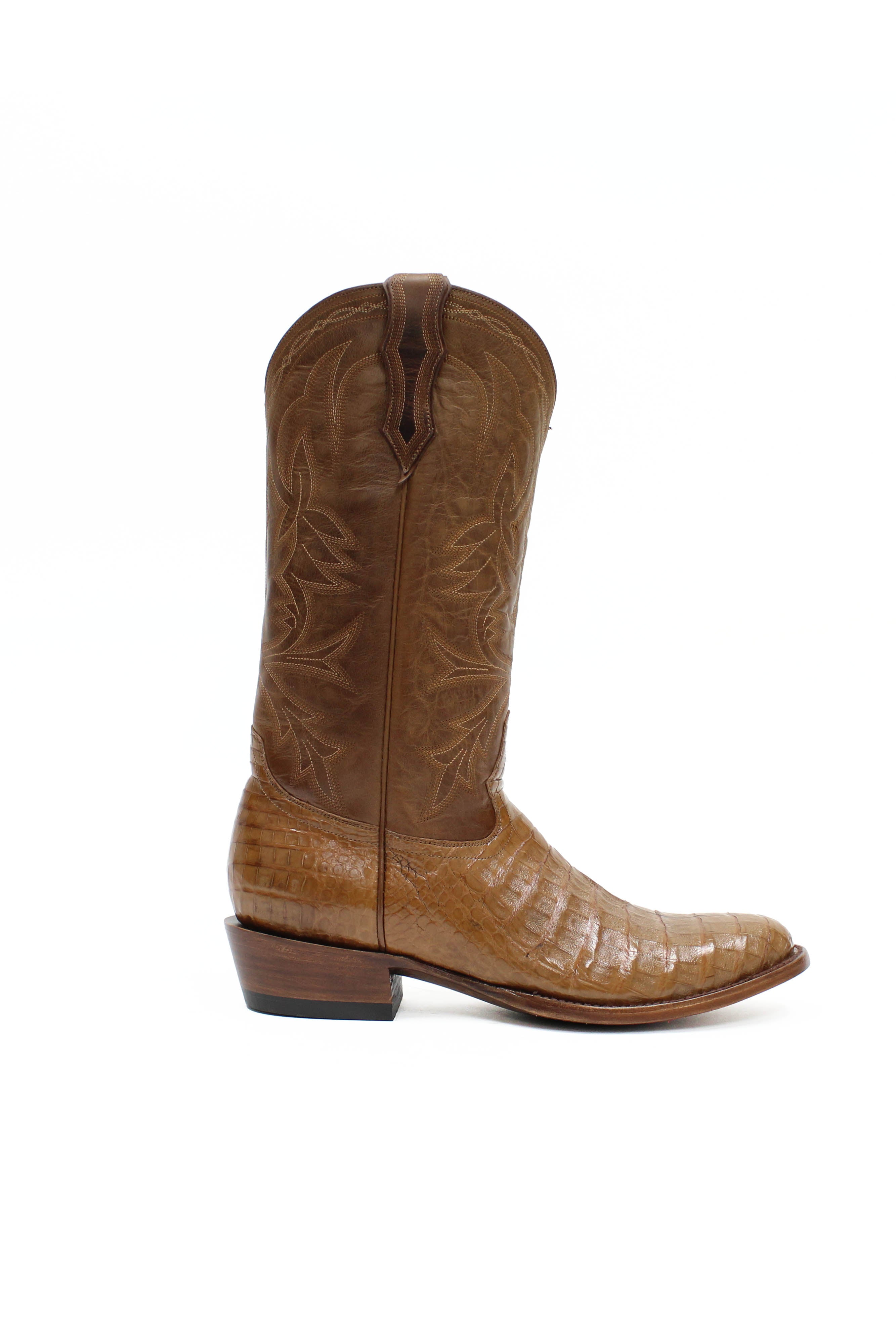 Allens Brand - Carson Caiman - Round Toe - Antique Saddle