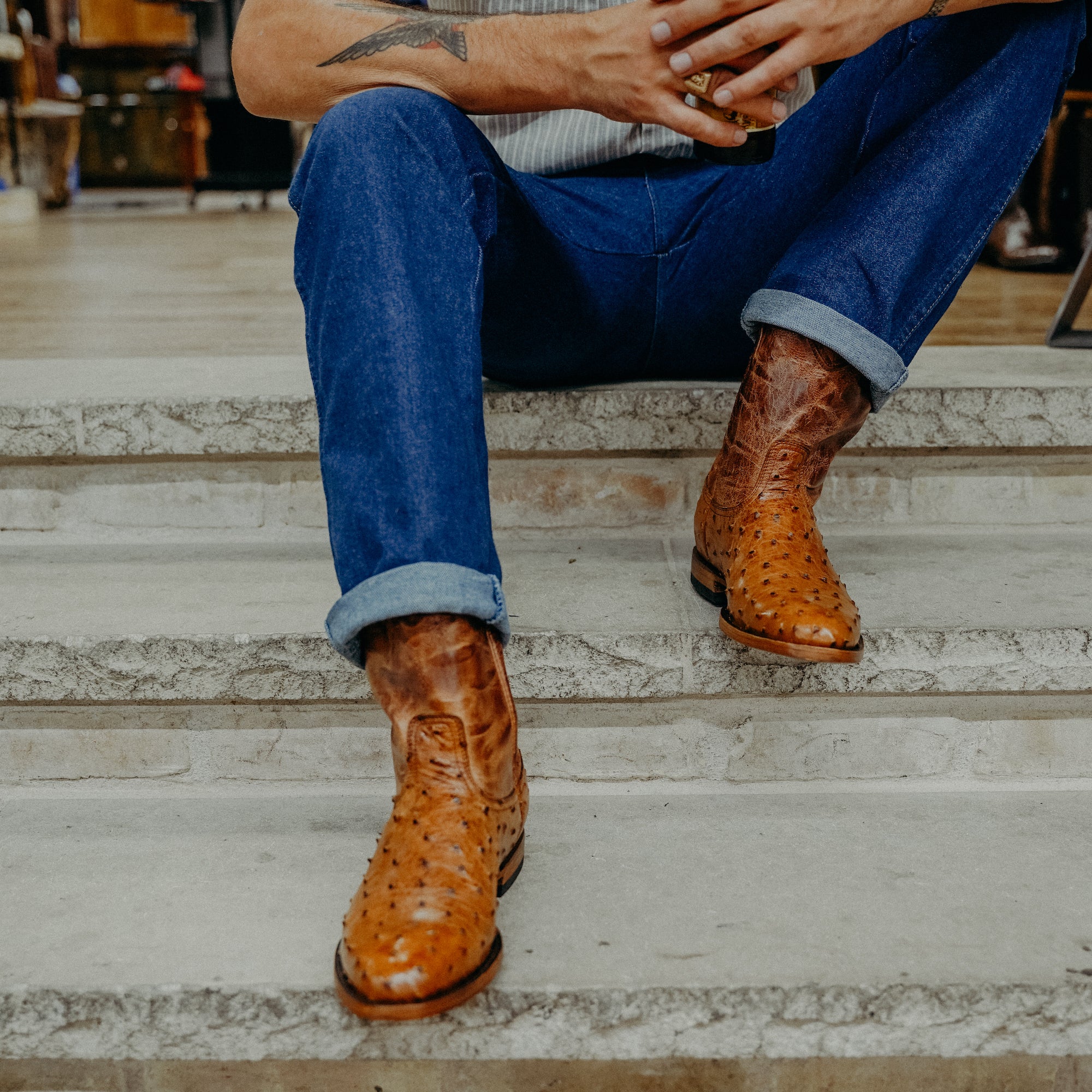 Allens Brand - Full Quill Ostrich - Roper - Cognac