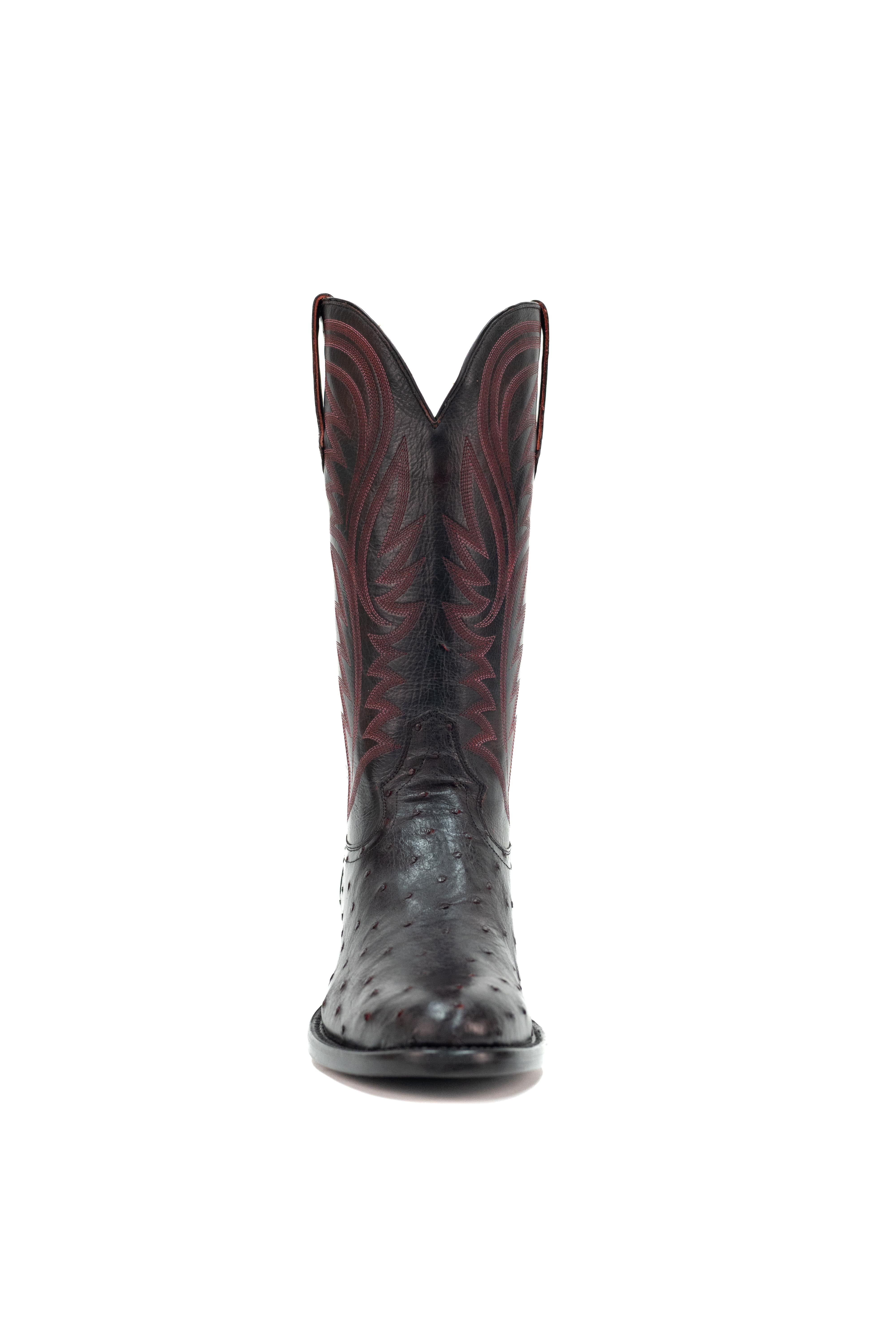 Allens Brand - Adam Full Quill Ostrich - Round Toe - Black Cherry
