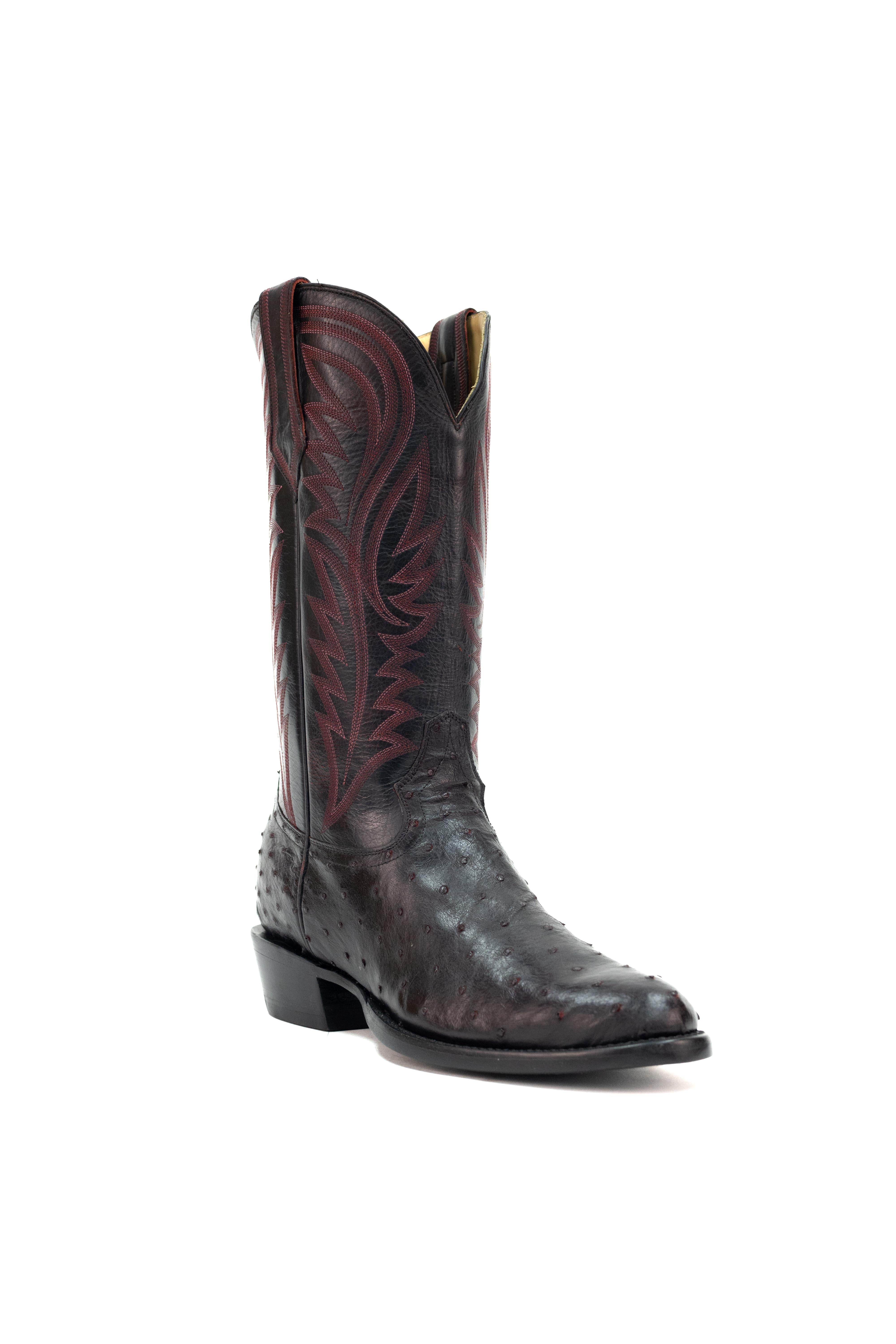 Allens Brand - Adam Full Quill Ostrich - Round Toe - Black Cherry