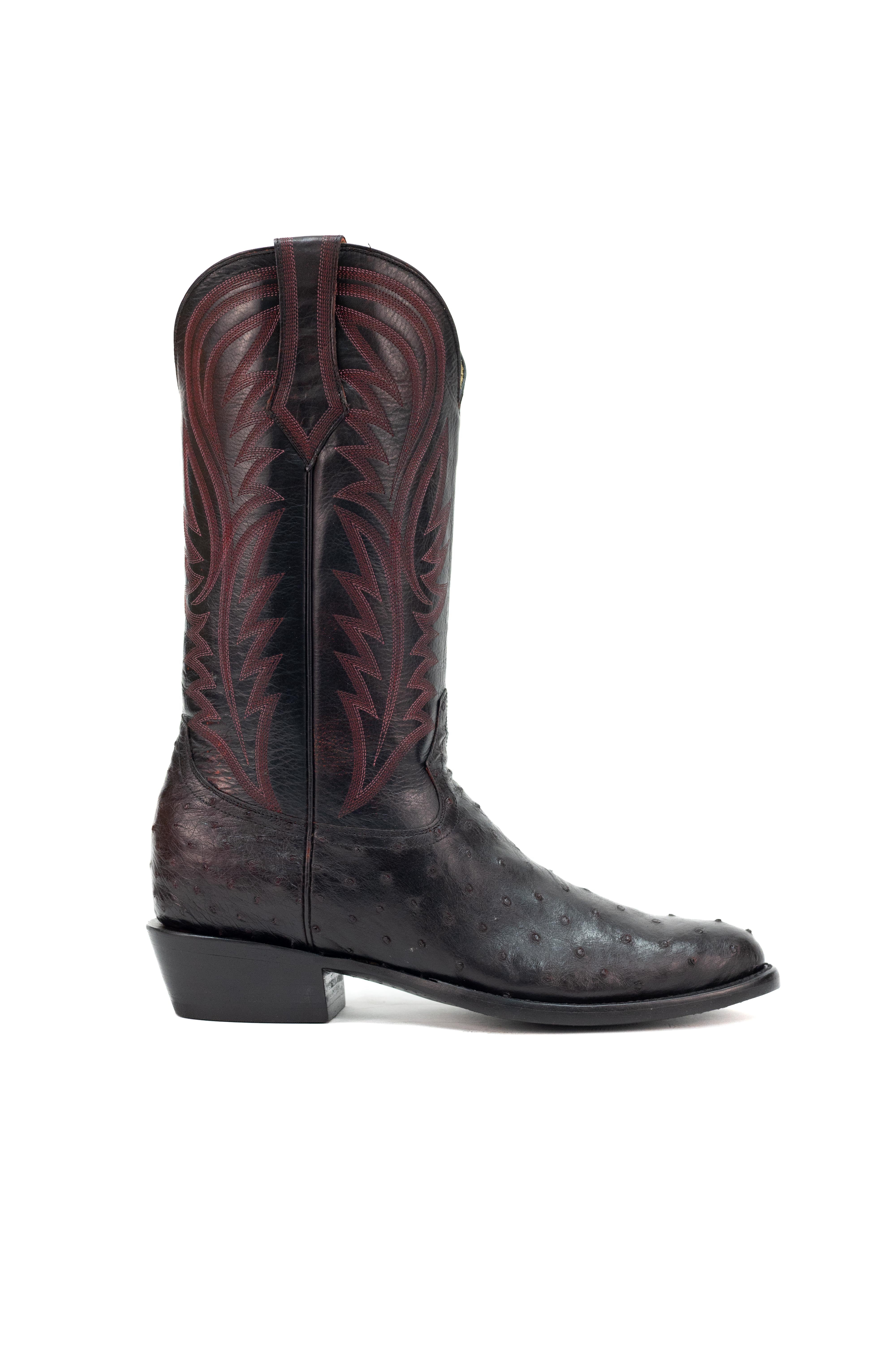 Allens Brand - Adam Full Quill Ostrich - Round Toe - Black Cherry