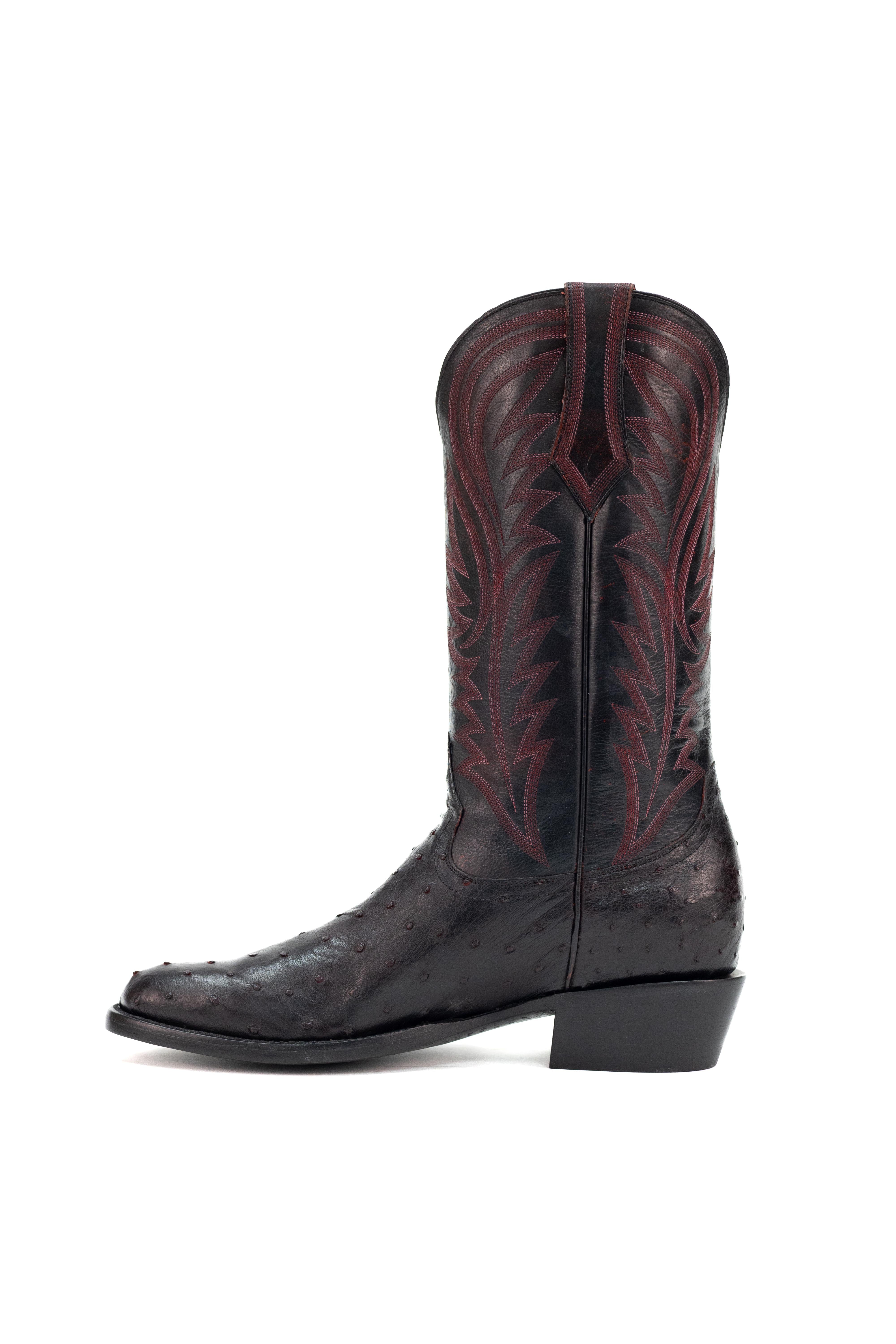Allens Brand - Adam Full Quill Ostrich - Round Toe - Black Cherry