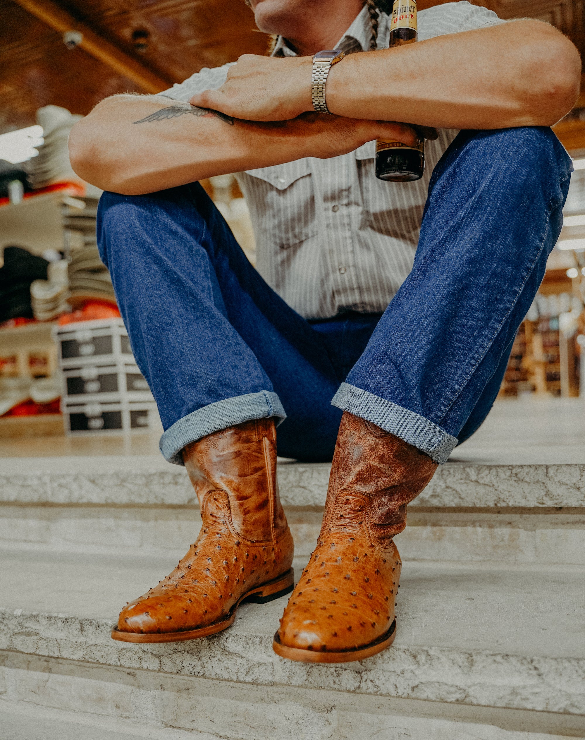 Allens Brand - Full Quill Ostrich - Roper - Cognac