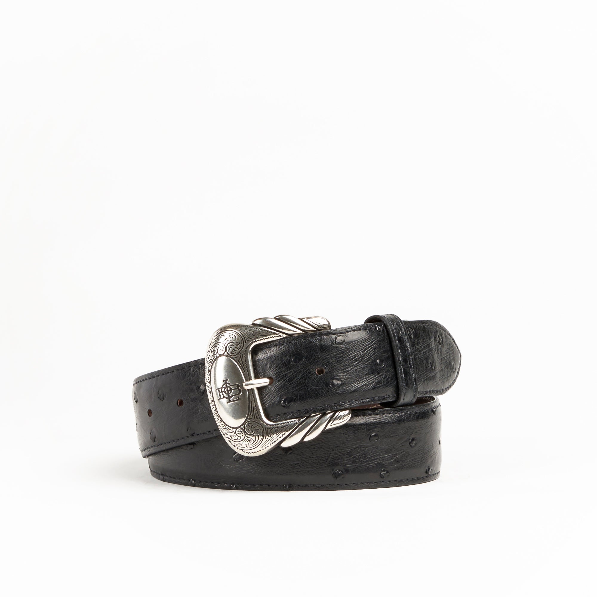 Allens Boots Exclusive Straight Black Ostrich Belt #5O-A