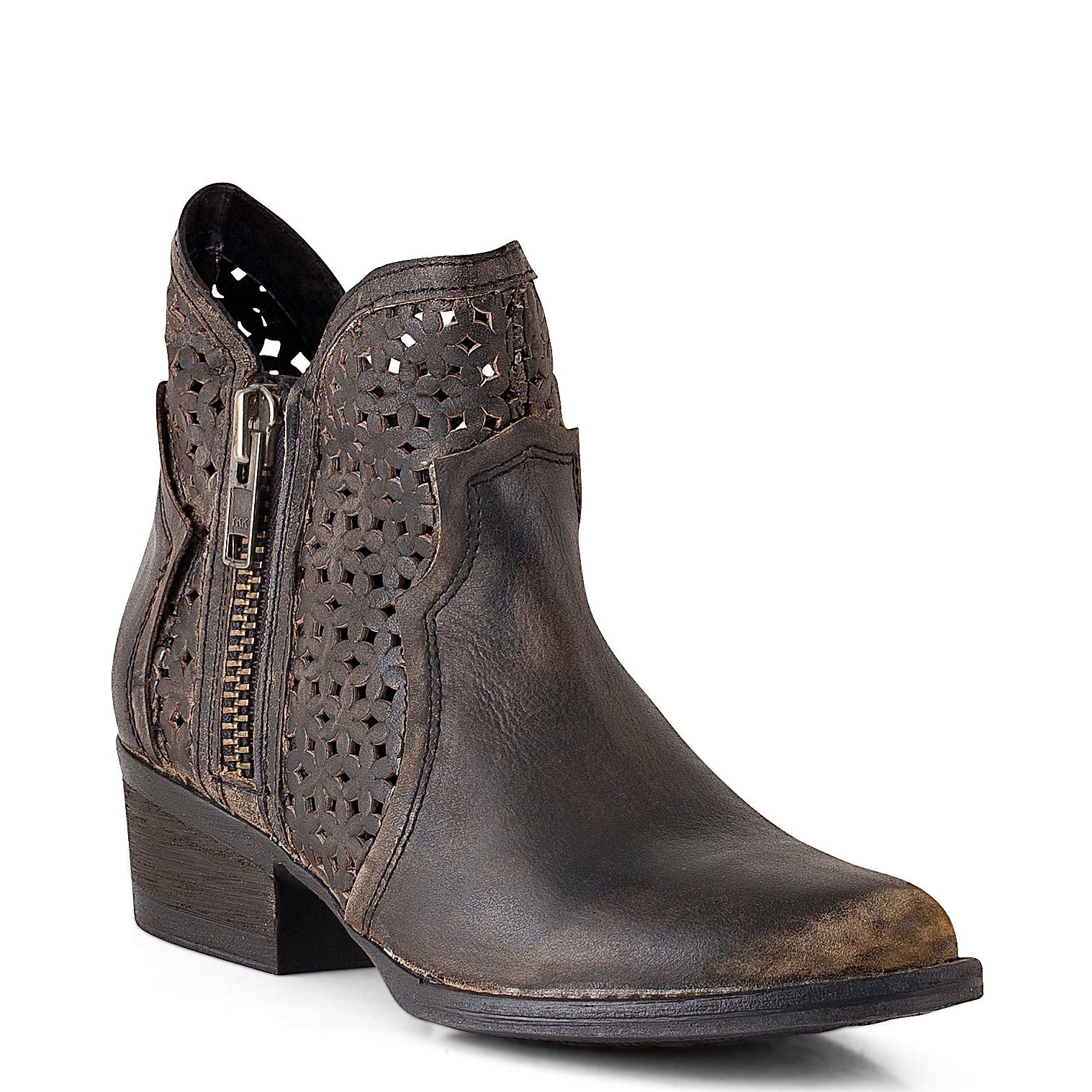 Women's Corral Black/Grey Cutout Shortie Boots #Q0001