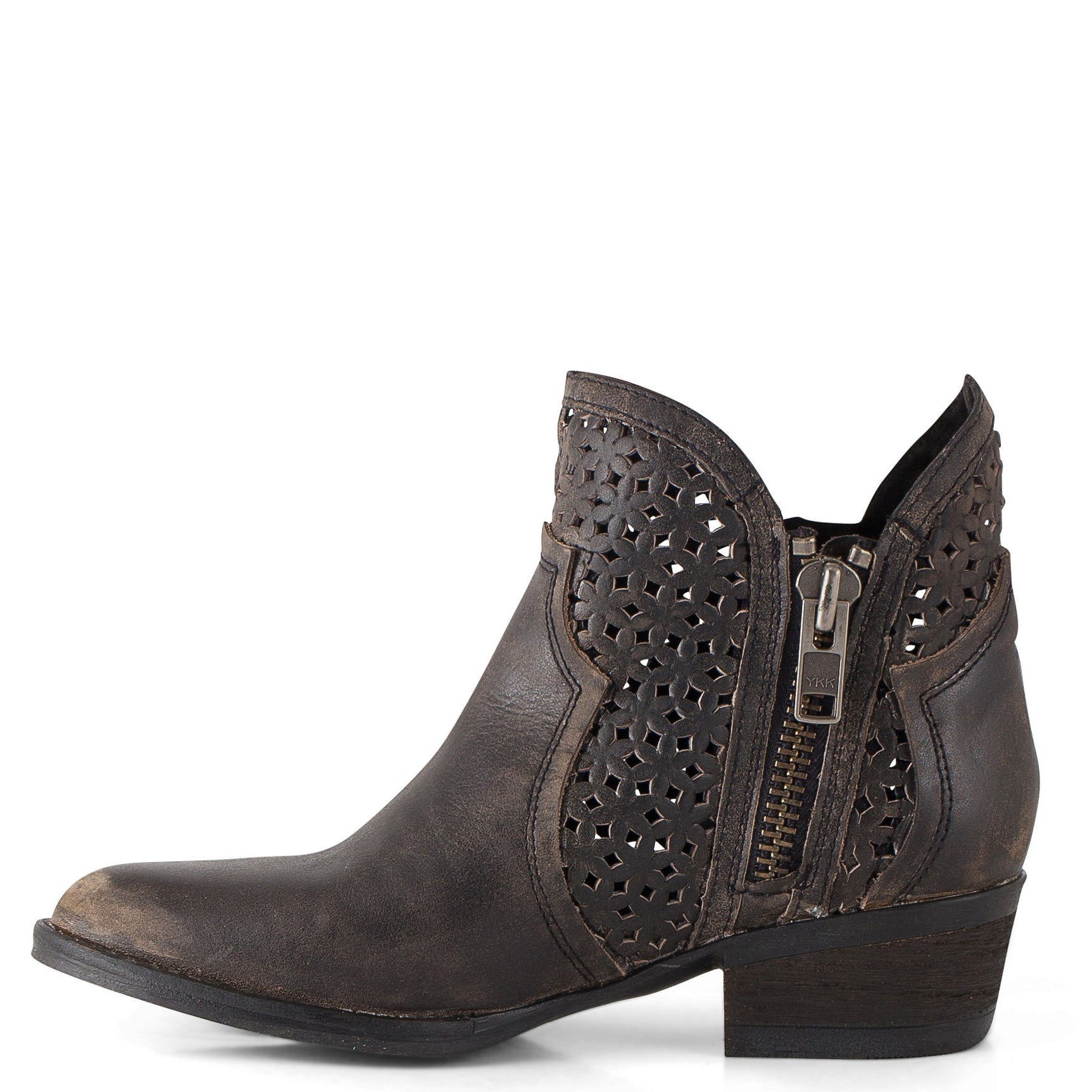 Women's Corral Black/Grey Cutout Shortie Boots #Q0001
